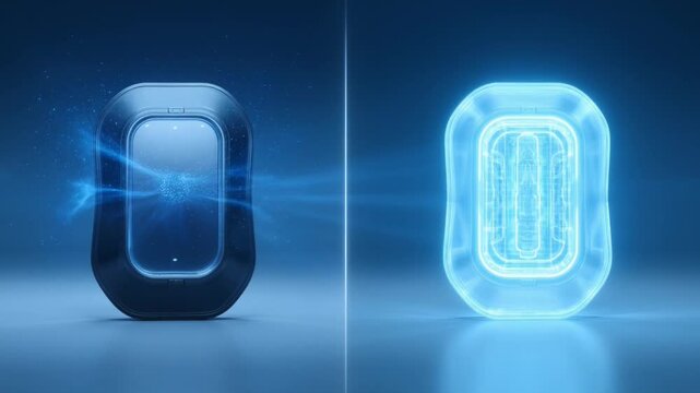 Digital Twin Technology Concept Showing Physical Object Transforming into Virtual Hologram
