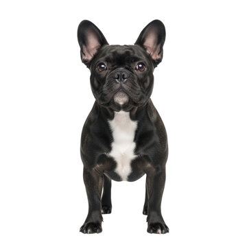 A black french bulldog with white markings on its chest isolated on transparent background