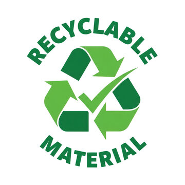 Recyclable material logo with green recycling symbol isolated on transparent background