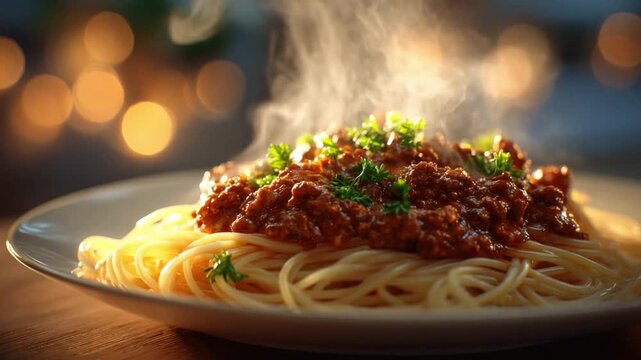 Steaming Spaghetti Bolognaise: A plate of spaghetti bolognaise, freshly cooked and steaming, promises a delightful culinary experience, inviting you to savor every flavorful strand.