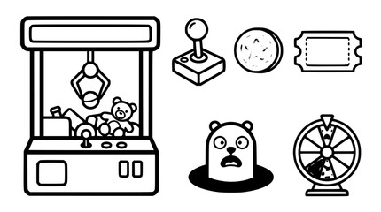 Fototapeta premium Vector illustration of a claw machine with prizes and tickets