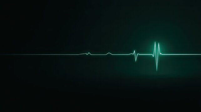 Glowing green E C G heartbeat line on black background	