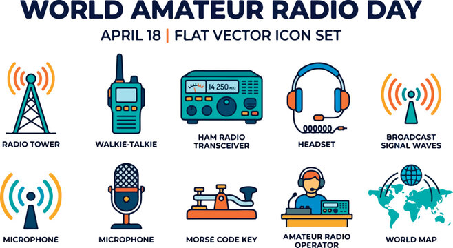 Radio Amateur Communication Devices Icons.