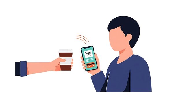 Man using mobile phone for contactless payment.