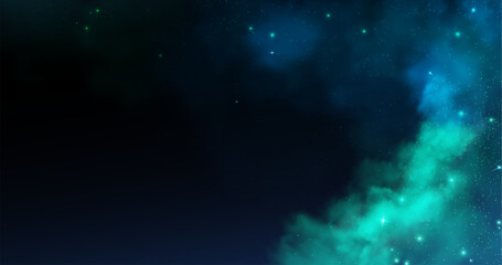 Obraz premium Magic smoke background with glowing light effects, sparkling stars, and mystical neon clouds, abstract vector background. Enchanting Halloween atmosphere, shimmering particles and fog, galaxy pattern