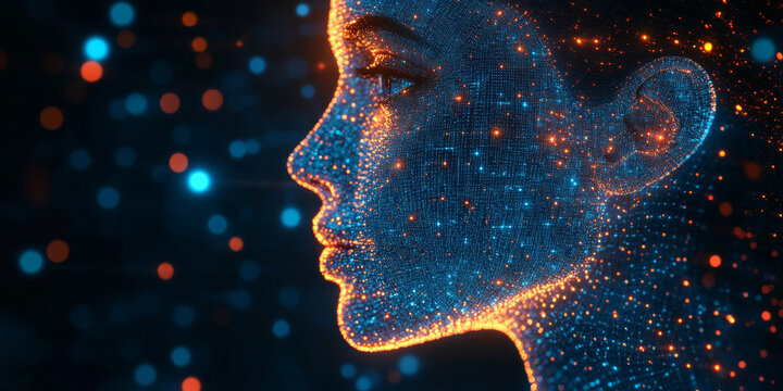 A profile of a face made of particles