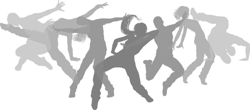 Street dancers dancing silhouette hip hop dance silhouettes poses set