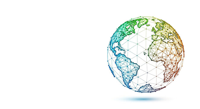 Colorful globe with network connections across continents on white background