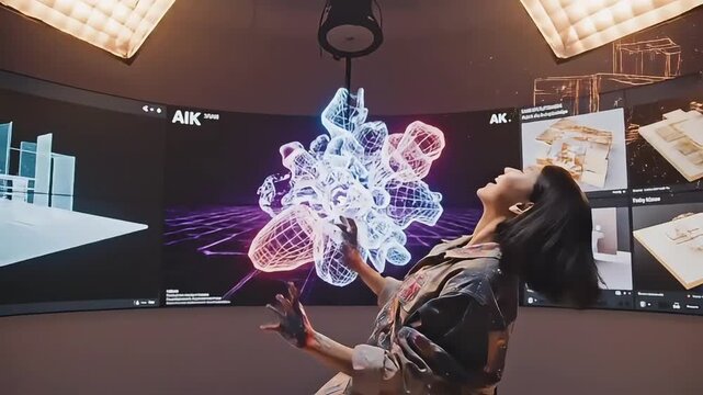 Creative Designer Collaborating With AI Generative Art System in Modern Studio, 4K