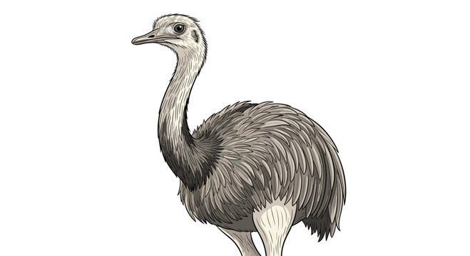 Majestic rhea bird, a large flightless avian species native to South America, characterized by its long neck and shaggy grey plumage.