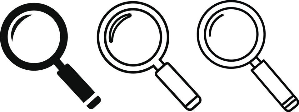 Three magnifying glasses in black and white