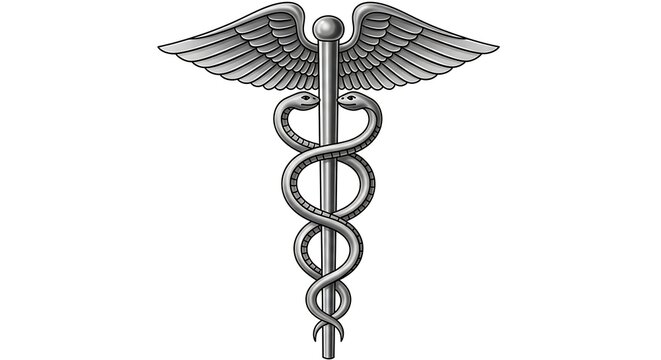 The rod of asclepius with wings symbolizing medicine and healing