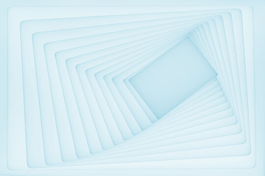 Blue abstract geometric background with perspective illusion in modern style. Hypnotic rectangles forming a surreal void. Ideal for sci-fi covers, virtual reality, contemporary graphic projects.