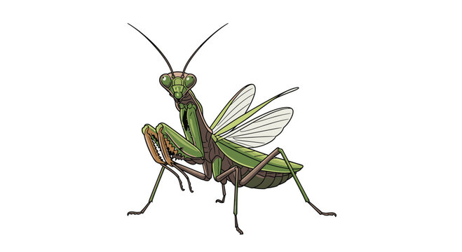 Intricate praying mantis, featuring its characteristic front legs folded in a prayer-like posture, poised and watchful in nature.