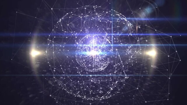 Animation of red dots over globe with connections and pulsating circles in black space