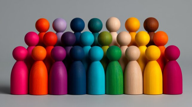 Layoffs, AI Replacing Human Jobs. Digital Transformation: Colorful Wooden Figurines Replaced by Automation Clones