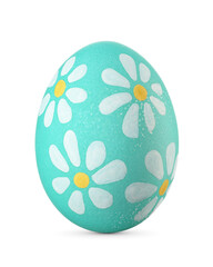 Turquoise Easter egg with chamomile flowers isolated. Handmade painted decoration. Transparent PNG...