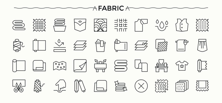 Fabric icon. Fabric Material minimal linear icons. Thin icons set. Synthetic Fabrics vector icon set. Vector illustration in modern line style.