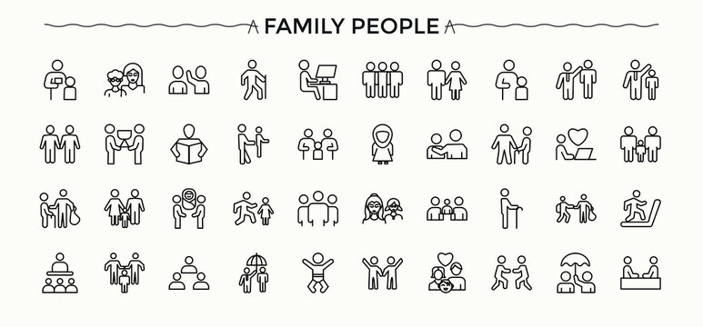 Family People modern icon set. Thin outline icons pack. Editable vector art. Man icon set. Contains related to couple, people, family member, person, human and more.