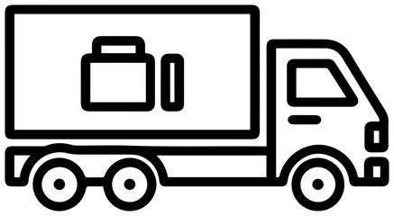 Fototapeta premium Clean line art icon representing an electric truck with a large battery symbol inside the cargo space symbolizing sustainable transport and future logistics isolated on a white