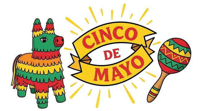 Vibrant cinco de mayo celebration with pi ata and maraca on a festive background