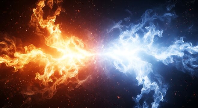 Abstract background with colliding fire and ice energy waves