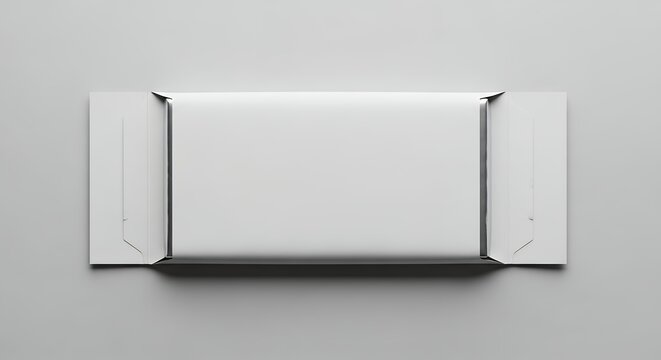 Minimalist chocolate bar mockup, blank white snack packaging template, clean paper wrapper for candy or protein bar branding, top view studio shot