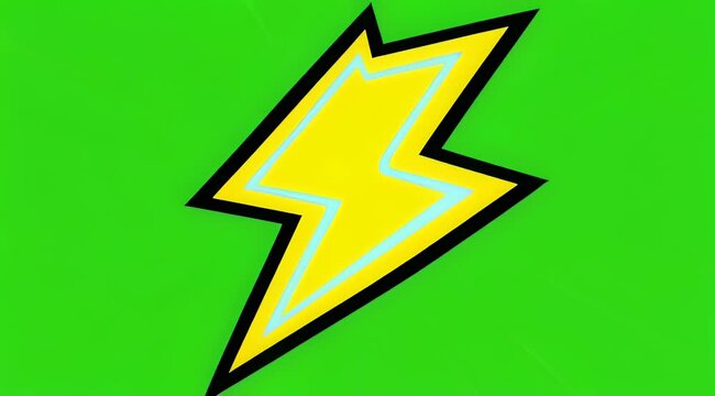 Yellow lightning bolt icon, green background, electric symbol, energetic graphic