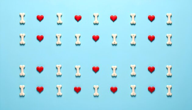 National Rescue Dog Day: Love for pets, bones and hearts pattern on blue background