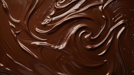 Naklejka premium Melted dark chocolate with smooth swirls and liquid texture