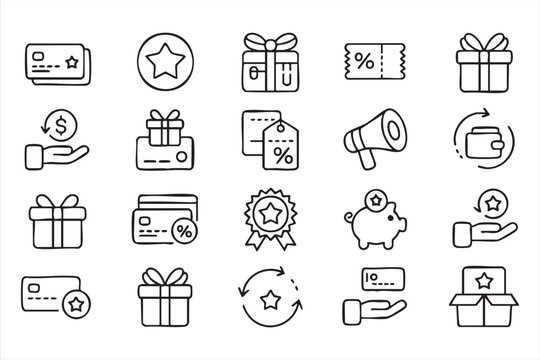 Minimal Line Loyalty Program And Shopping Reward Icons For Marketing Design