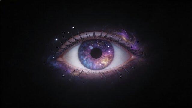 Eye with cosmic galaxy pattern