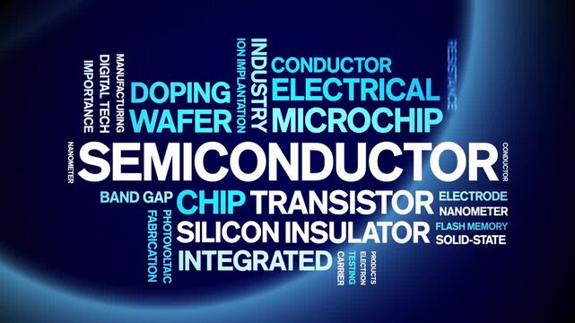 Semiconductor animated word cloud-text design animation tag kinetic typography seamless loop.