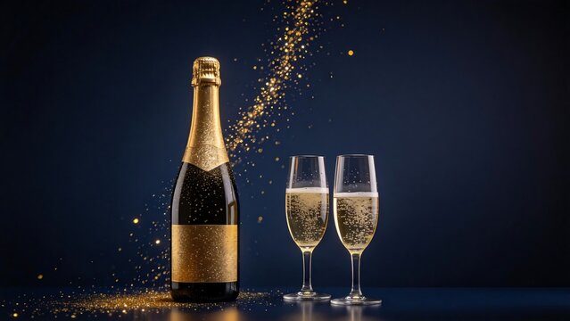 Champagne bottle and two glasses