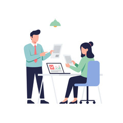 Fototapeta premium Teamwork in office, business meeting, data analysis with charts and laptop