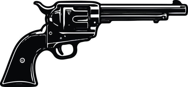 Black and White Handgun Pistol Silhouette Vector Illustration Clip Art Icon Tactical Firearm Revolver Semi-Auto Glock Style