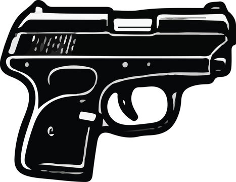 Black and White Handgun Pistol Silhouette Vector Illustration Clip Art Icon Tactical Firearm Revolver Semi-Auto Glock Style