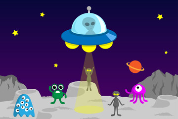 惑星にいる宇宙人達とUFO © sa9393