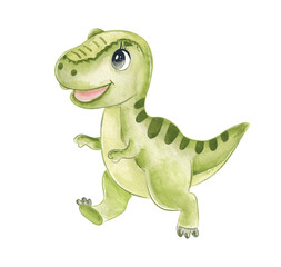 Fototapeta premium Watercolor Cute dinosaur in a playful pose with watercolor style