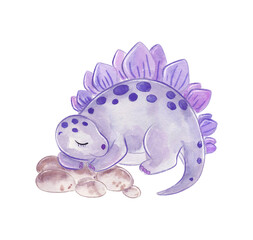 Watercolor Cute triceratops sleeping in pastel watercolor setting © NATALIA