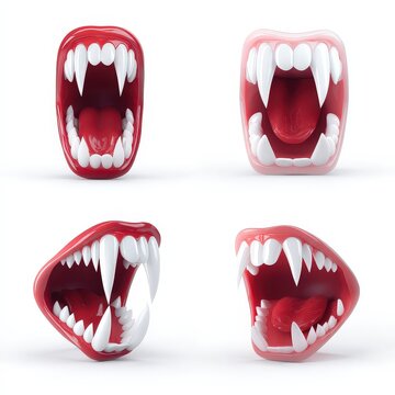 3D Vampire Mouth Collection with Sharp Fangs and Glossy Lips