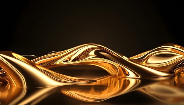 Premium Abstract Background of Fluid Glowing Metallic Gold Waves on Dark Ground