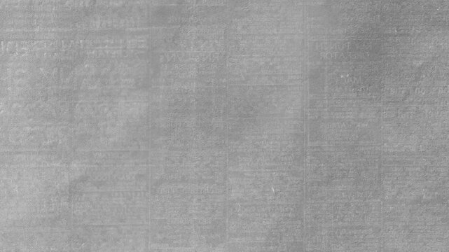 Vintage Gray Grunge Newspaper Texture. Abstract worn paper background with faint typography overlay for retro cinematic designs.