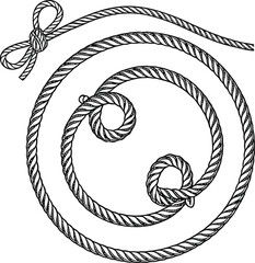 A detailed, monochrome illustration of nautical rope elements is presented against a stark white background. The central focus is a circular frame meticulously crafted from thick, intertwined rope, su © joyrun12