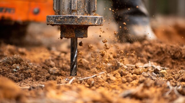 Industrial auger drill bit boring into soil