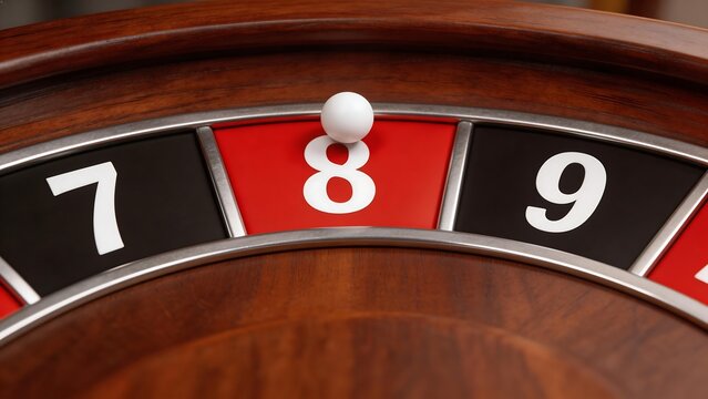 Roulette wheel with ball on number 8