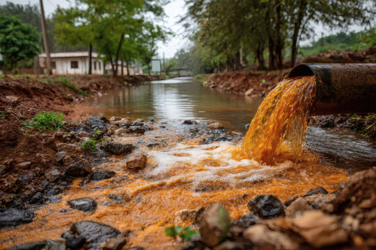 Pollution in a natural waterway environment.