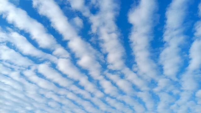 Blue sky with white puffy clouds, beautiful sky background texture. Clean air and clouds