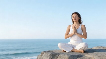 Naklejka premium Woman meditating by the sea