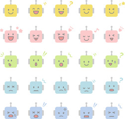 Obraz premium カラフルなロボットの表情アイコンセット / vector eps